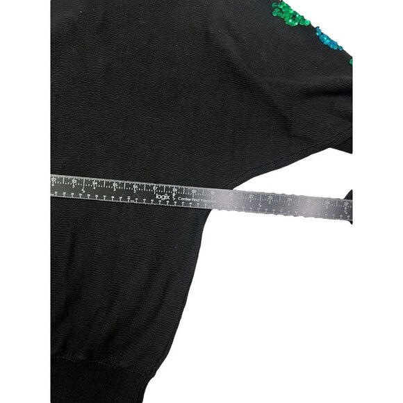Vtg Sequin Sweater Womens Large Black Ramie Floral Evening Grandma Event Glam - Picture 7 of 8